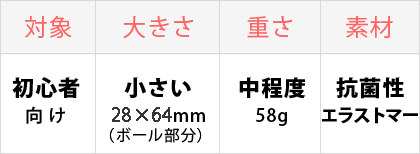 対象：初心者向け、大きさ：小さい、重さ：中程度、素材：抗菌性エラストマー