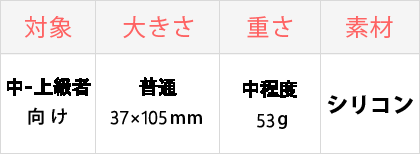 対象：中-上級者向け、大きさ：普通、重さ：中程度、素材：シリコン