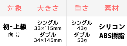 対象：初-上級者向け、大きさ：普通、重さ：普通、素材：シリコン/ABS