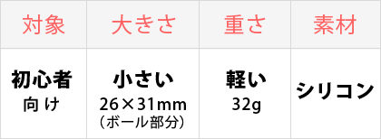 対象：初心者向け、大きさ：小さい、重さ：軽い、素材：シリコン